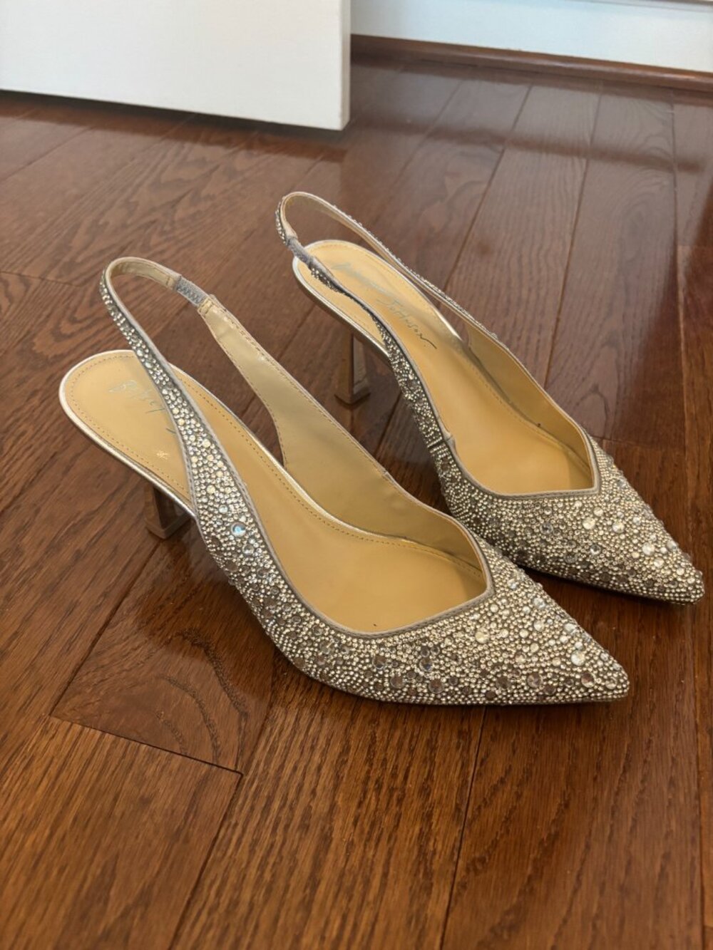 Betsey Johnson Silver Rhinestone Slingback Heels, Size 8 - Picture 6 of 7